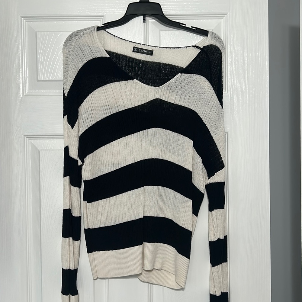 Striped v-neck oversize sweater from SHEIN